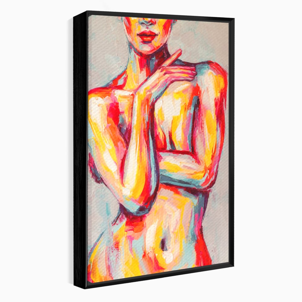 Tablou canvas cu tablou canvas cu femeie nud abstracta, in rama de aluminiu negru